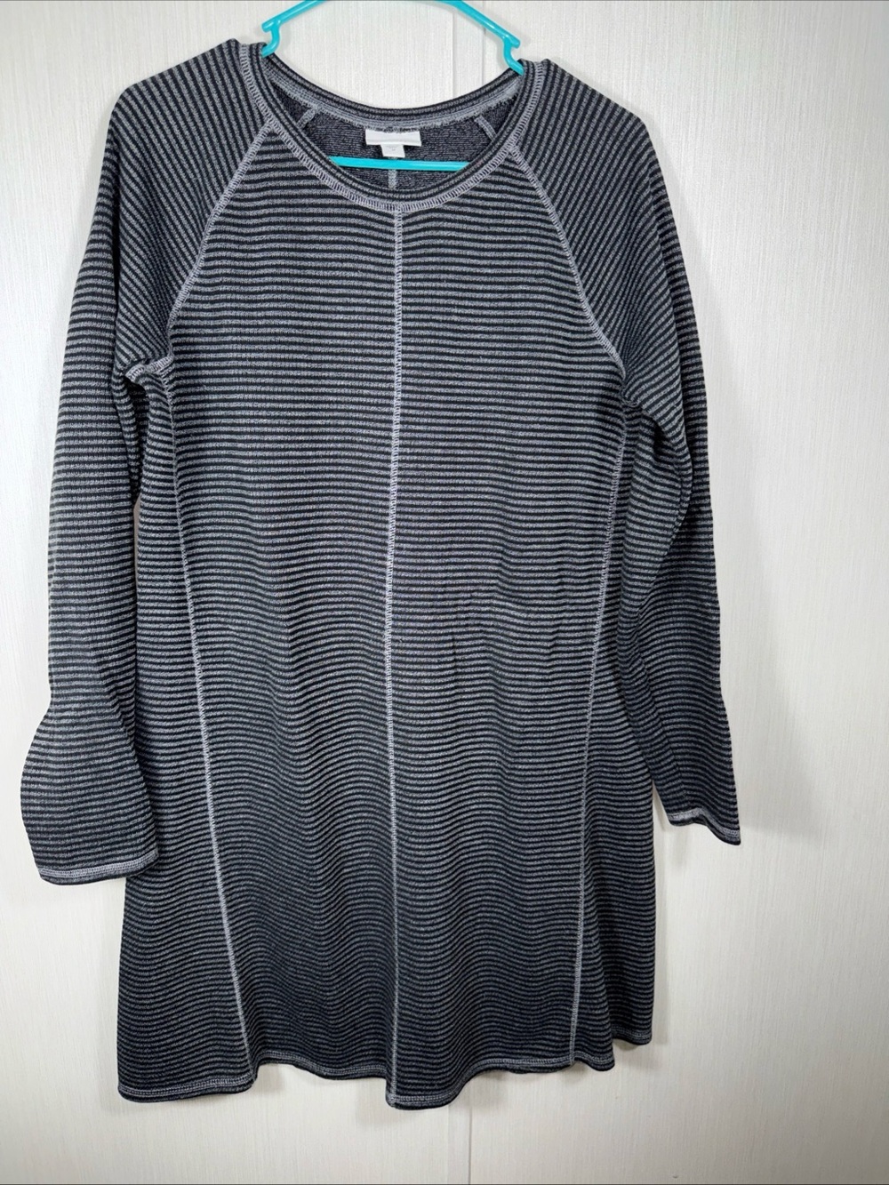 J.Jill M Knit Cotton Blend Sweater Dress Long Sleeve Charcoal Gray Stripe